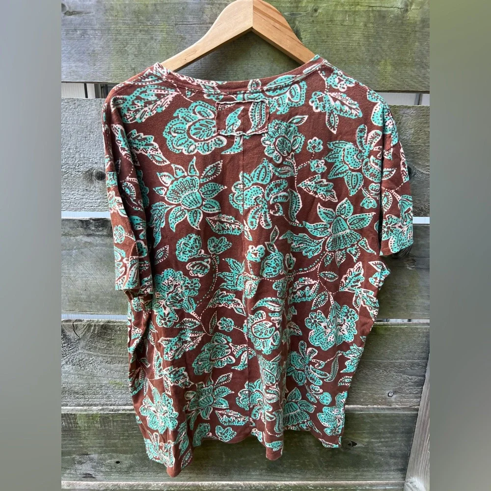 Free People We the Free Nina‎ Floral Printed Tee Brown Green